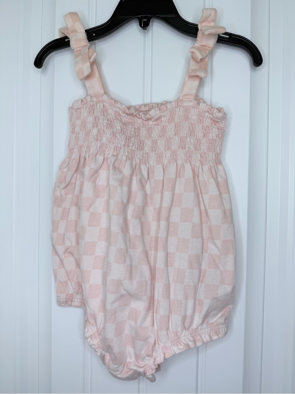 Infant Girl Baby Gap Pink Check Smocked Top Romper Shortall 100% Cotton 18-24m